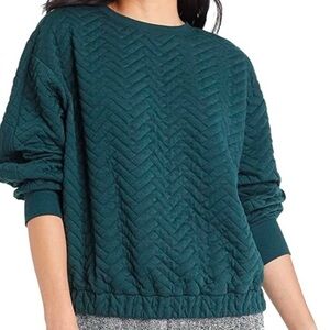 A NEW DAY Quilted Puff Sleeve Pullover Top (Cokor: Teal Green)(Size: Lar…